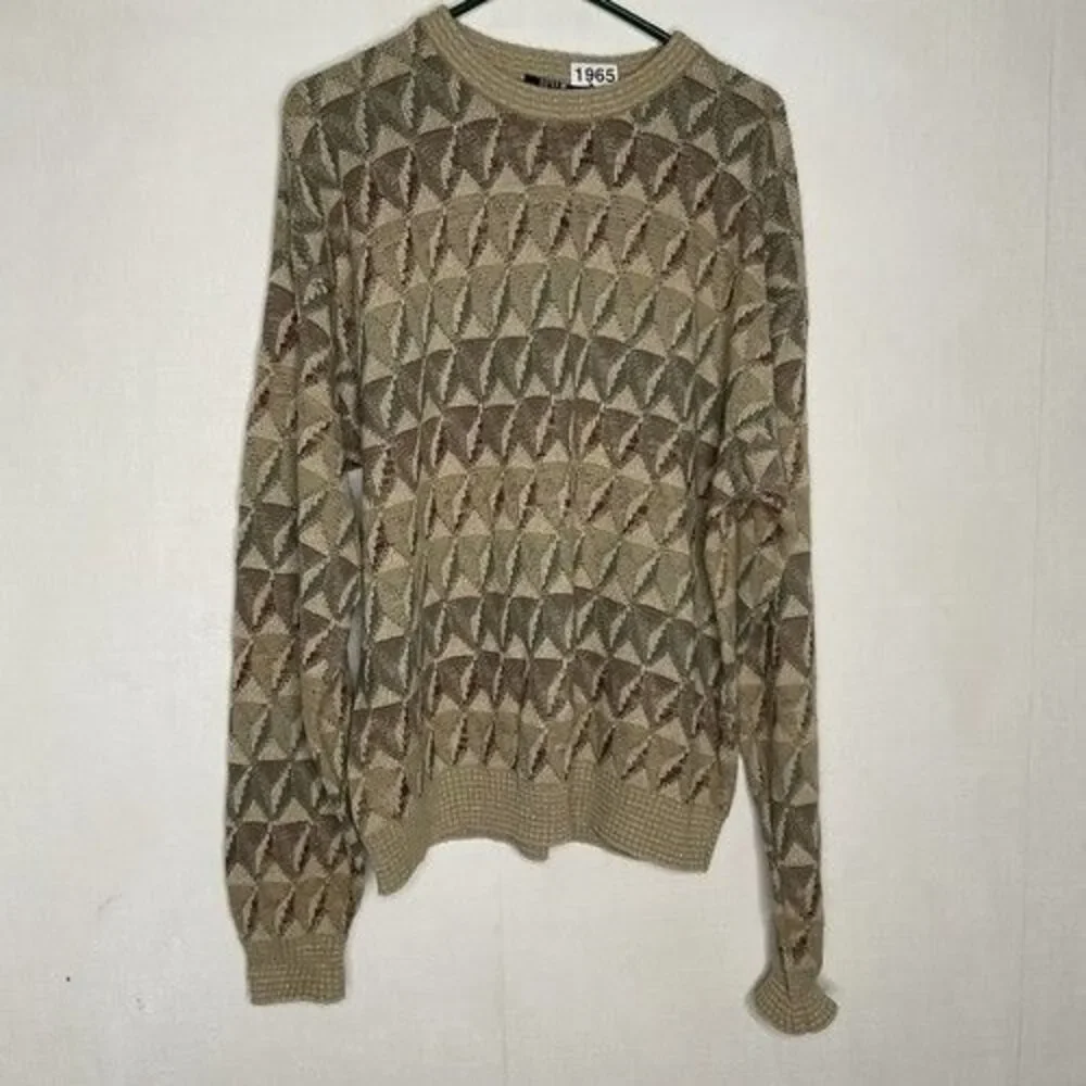 VTG 90s TSA Abstract Geometric CrewNeck Sweater Men‎ Size Large(Runs 2XL) Gray
